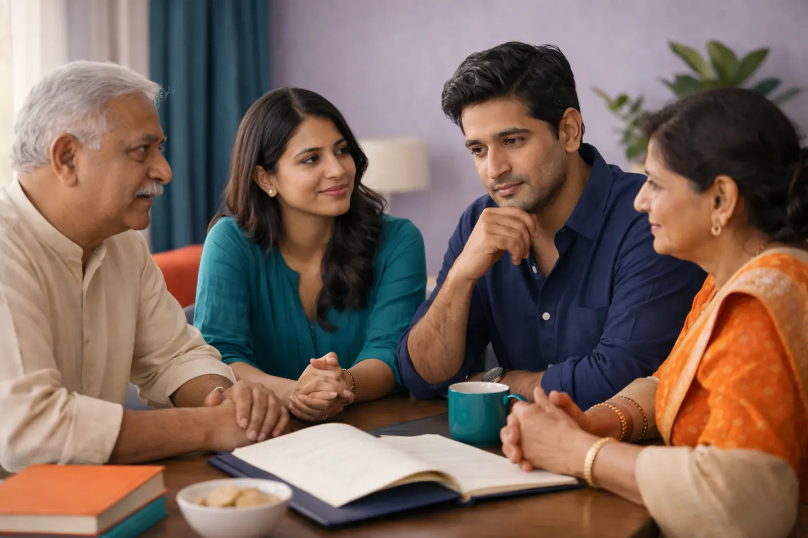 Diverse family group together