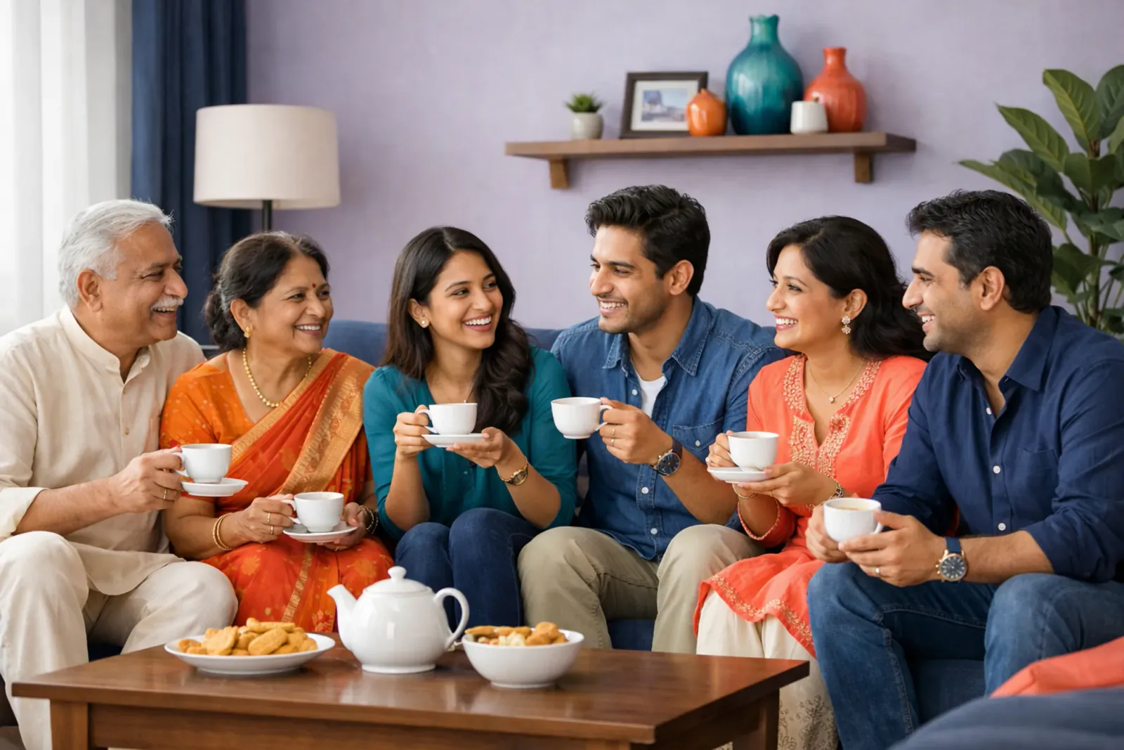 Indian family reviewing documents together